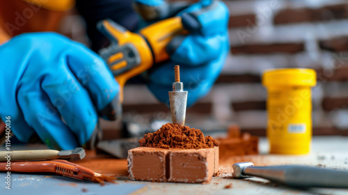 Close up of foundation repair product with tools and epoxy photo