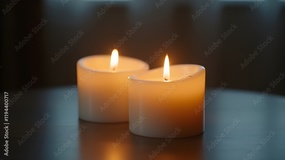 Two candles burning side by side, their flames merging in the middle Two candles burning side by side, their flames merging in the middle