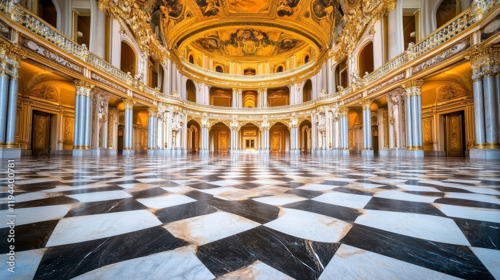 Obraz premium Majestic Historic Hall with Intricate Ceiling and Elegant Flooring