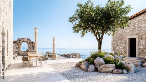 Mediterranean stone building by the sea
