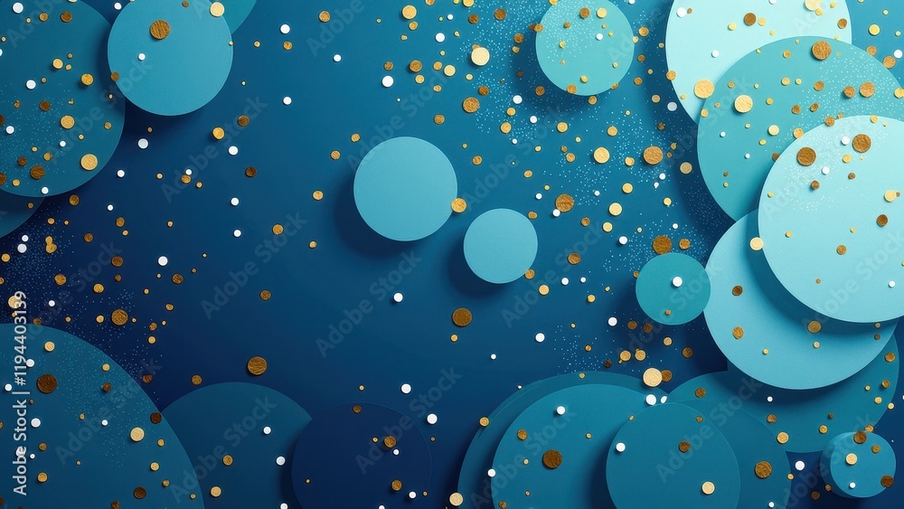 Close-up view of a vibrant tapestry on a dark blue backdrop; colorful, varied-sized circles dotted with gold and white sparkle create an intricate pattern Close-up view of a vibrant tapestry on a dark blue backdrop; colorful, varied-sized circles dotted with gold and white sparkle create an intricate pattern
