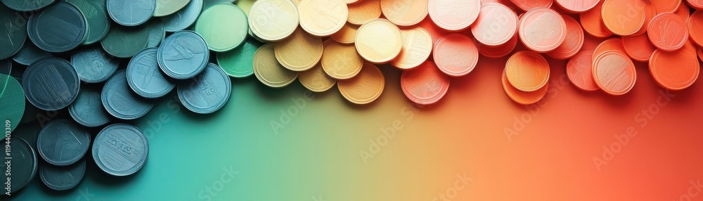 A vibrant gradient background with an array of coins arranged in a visually appealing manner. A vibrant gradient background with an array of coins arranged in a visually appealing manner.