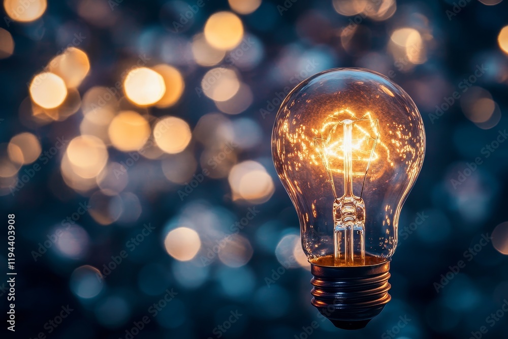 Glowing lightbulb against bokeh background. Glowing lightbulb against bokeh background.