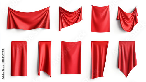 Free Download Realistic red pennants set, flags mockup isolated on white background for branding or text. Vertical fabric flags of different shapes and forms. 3d vector illustration - GFXLoad