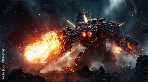 Fiery Monster in Volcanic Landscape