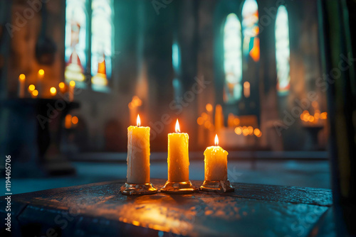 burning candles in church interior celebrating candlemas