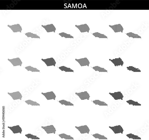 Unique dotted map representation of Samoa highlighting major islands and regions