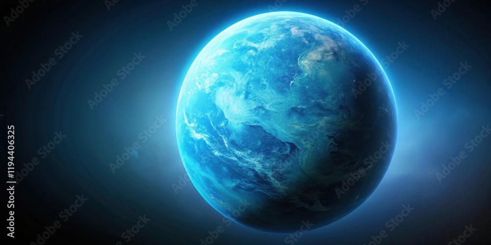 Obraz premium Celestial Orb A Glowing Blue Planet in the Vastness of Space