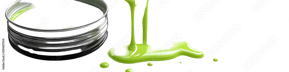 Lime Green Paint Pouring from Cans, Isolated on White Background Lime Green Paint Pouring from Cans, Isolated on White Background