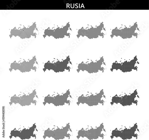 Map of Russia represented in a dotted style showcasing geographic features