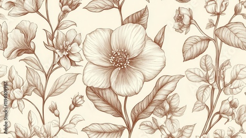 Wallpaper Mural Hand-drawn botanical sketches in vintage style, detailed seamless repeat Torontodigital.ca