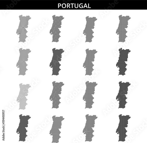 Illustration of Portugal with dotted outline showing geographic shape and borders