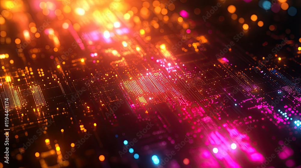 Abstract Digital Circuitry: Glowing Neon Lines and Nodes Abstract Digital Circuitry: Glowing Neon Lines and Nodes