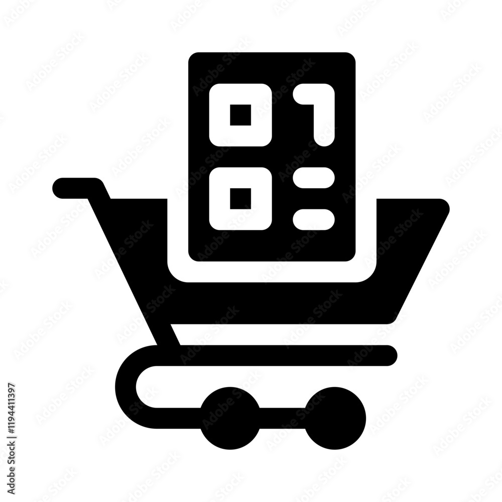 QR Code with Shopping Cart glyph icon QR Code with Shopping Cart glyph icon