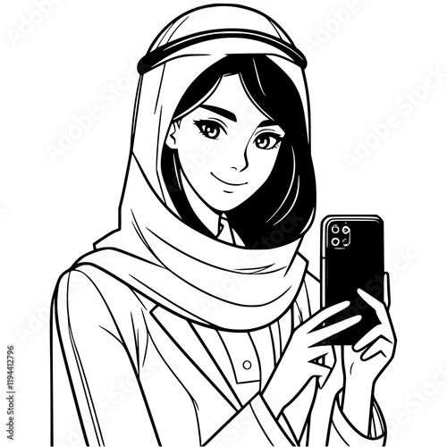 Illustration of an Arab Woman Taking a Selfie Generative AI