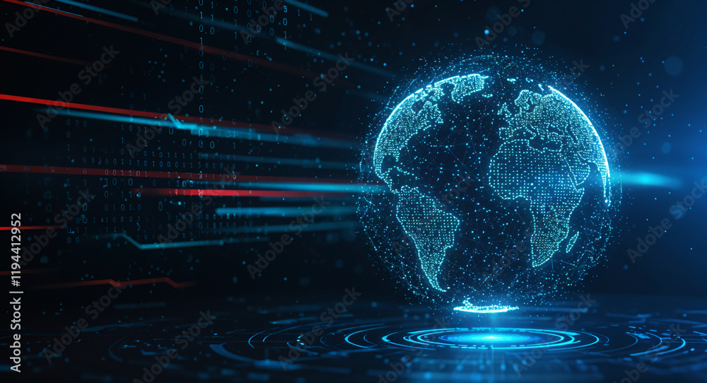 Fototapeta premium abstract background with neon lines and planet hologram, business concept . Generative AI