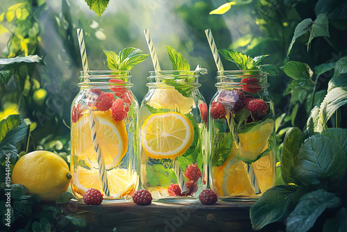 Cans of cold fruit and berry lemonade.