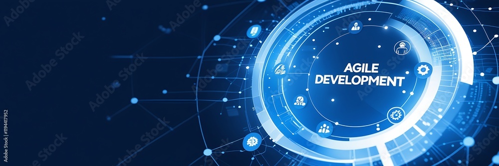 Fototapeta premium Agile Software Development Concept – Abstract Copy Space Background for Agile Business and Technology Methods, agile business methods, agile working, technology copy space background