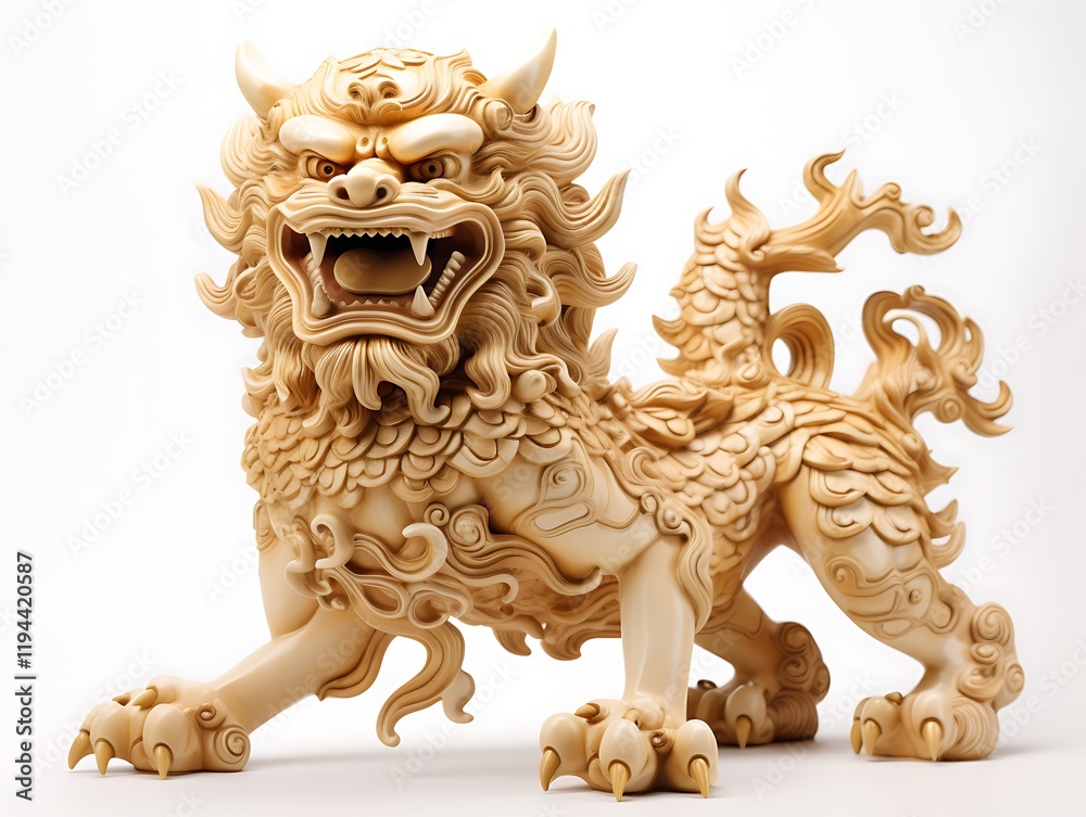 Intricate Komainu Sculpture: A detailed, intricately carved Komainu statue, showcasing the mythical guardian lion-dog's powerful presence and exquisite craftsmanship. Intricate Komainu Sculpture: A detailed, intricately carved Komainu statue, showcasing the mythical guardian lion-dog's powerful presence and exquisite craftsmanship.