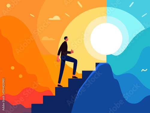 motivational thumbnail design featuring a bright, uplifting background with a mix of warm and cool colors, such as orange and blue gradients