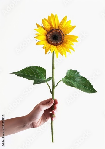 Hand holding vibrant sunflower stem