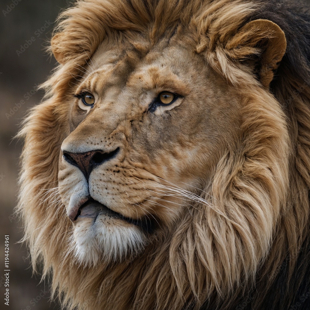Fototapeta premium A lion with a flowing mane, white background.