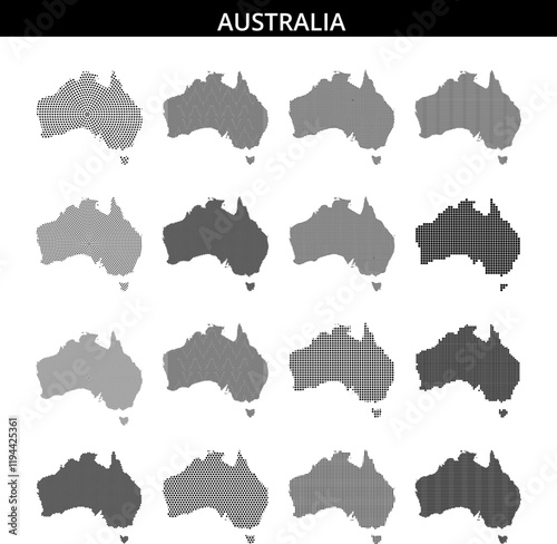 Australia map illustrated with dot patterns showcasing geographical features
