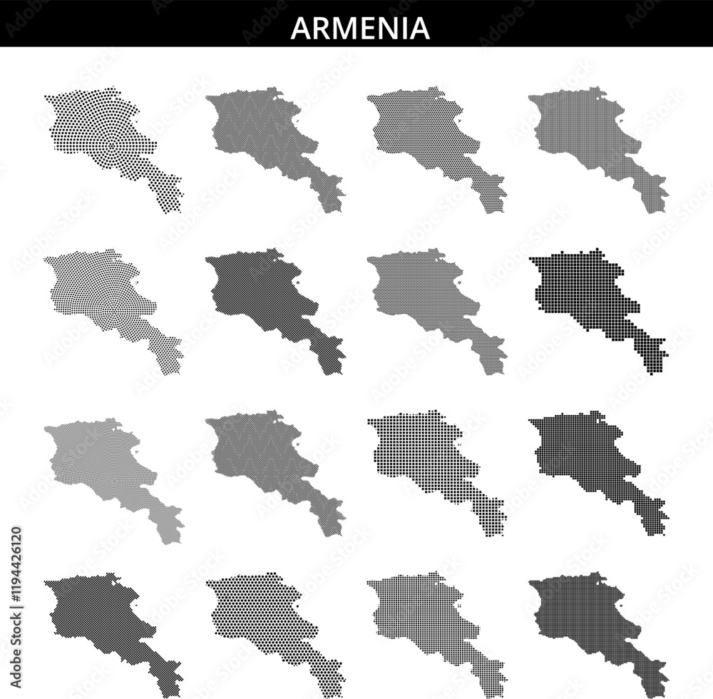 Obraz premium Exploring the dotted representation of Armenia's geographical outline and features