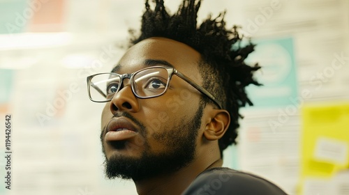 Close-up of a person intently examining a job listings board, with the board in sharp focus and a blurred background, highlighting the person's concentration and interest in job opportunities. photo