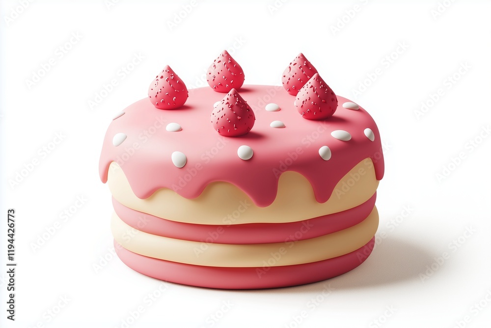 3D rendered cake icon with a clay texture, playful design. 3D rendered cake icon with a clay texture, playful design.
