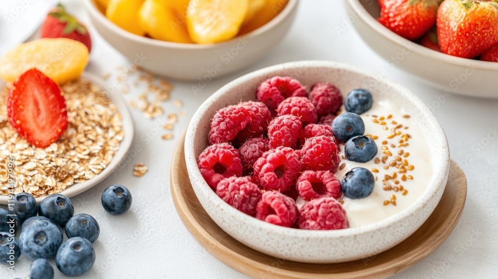 Delicious Breakfast Bowl with Berries, Yogurt, Granola, and Fruits - Perfect for a Healthy Morning Meal Delicious Breakfast Bowl with Berries, Yogurt, Granola, and Fruits - Perfect for a Healthy Morning Meal