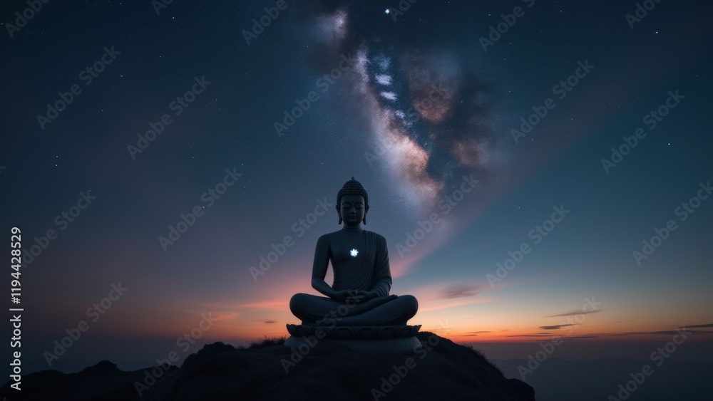 A minimalist photo of Buddha in lotus pose beneath a vast starry sky, symbolizing inner peace and the cosmic connection. A minimalist photo of Buddha in lotus pose beneath a vast starry sky, symbolizing inner peace and the cosmic connection.