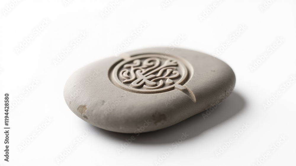 Minimalist imagery of a stone engraved with the Vipassana symbol on white, representing mindfulness and inner peace. Minimalist imagery of a stone engraved with the Vipassana symbol on white, representing mindfulness and inner peace.