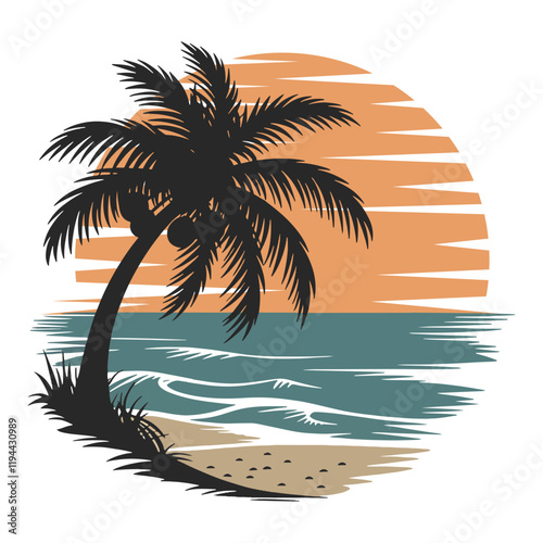 Beach palm tree sunset vector, t shirt Design
