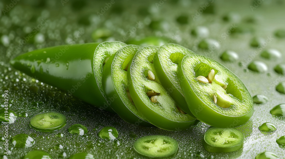 Green hot chili pepper, cayenne with slices, vector 3d illustration. Mexican spicy food, fresh chile pepper, chopped vegetable isolated on transparent background. 3D Illustration Green hot chili pepper, cayenne with slices, vector 3d illustration. Mexican spicy food, fresh chile pepper, chopped vegetable isolated on transparent background. 3D Illustration