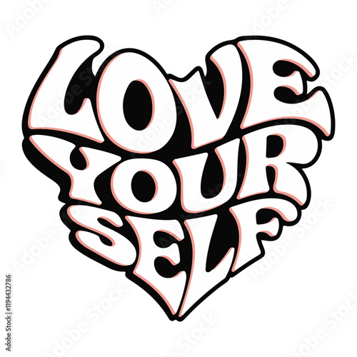 Love yourself, t-shirt design vector, Love yourself word Design, heart inside text Design element