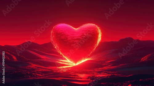 A red banner featuring a large heart shape in the center, designed with subtle gradients and glowing accents, perfect for a Valentine's Day greeting card or website header