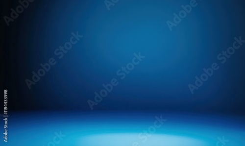 Panoramic abstract blue wall background for product presentation with sunlight and blurred shadows wall. Podium studio background
