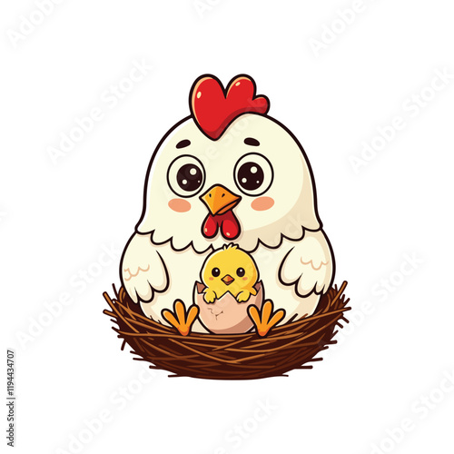 Cute Chicken Hen Standing Cartoon Vector Icon Illustration Animal Nature Icon Isolated Flat Vector