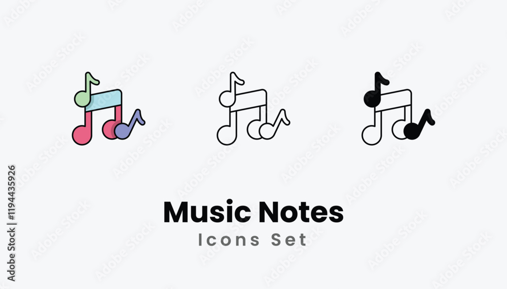 Music Notes Icons thin line and glyph vector icon stock illustration Music Notes Icons thin line and glyph vector icon stock illustration