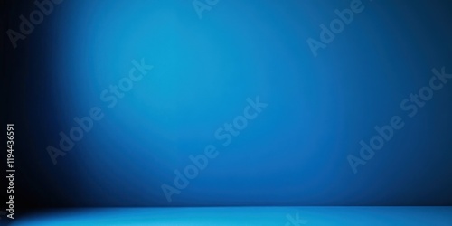 Panoramic abstract blue wall background for product presentation with sunlight and blurred shadows wall. Podium studio background
