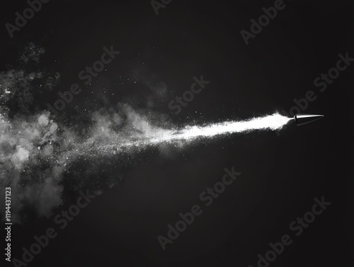 A bullet in motion, surrounded by smoke and dust, illustrating speed and power. photo