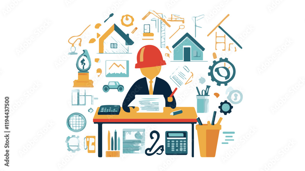 Construction Project Management Vector Illustration Construction Project Management Vector Illustration