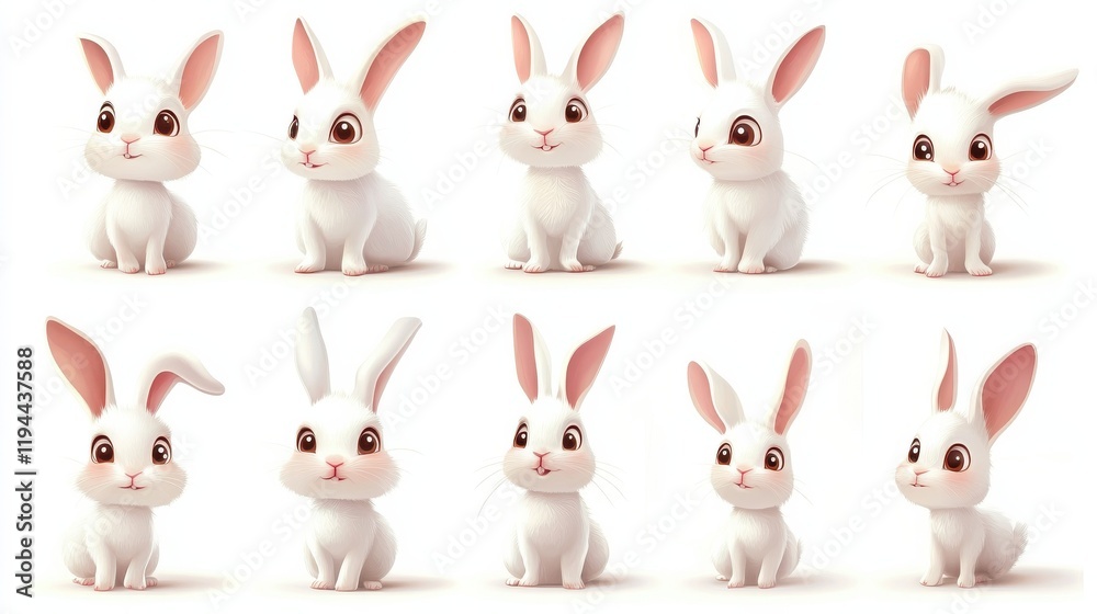 Obraz premium Cute Rabbits Cartoon Mascot Characters 19. Set Vector Collection