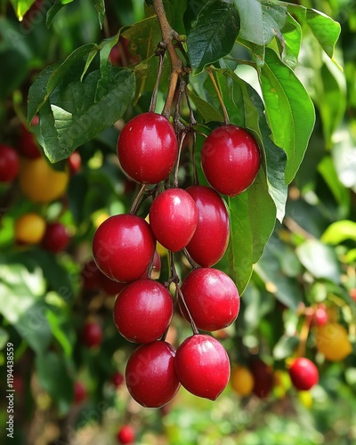 Wallpaper Mural Lush Red Fruits Hanging on Green Branches Vibrant Nature Scene Summer Harvest Torontodigital.ca