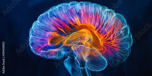 Vibrant and colorful x ray scan of the brain, showcasing intricate details and features. The colorful x ray scan emphasizes the complexity and beauty of the brain s structure.