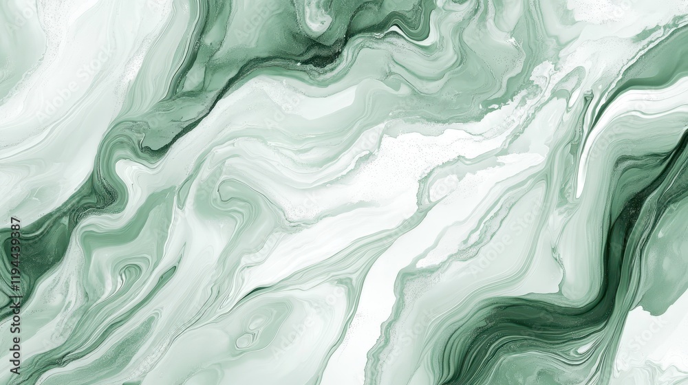 Obraz premium Abstract green and white marble texture with fluid patterns