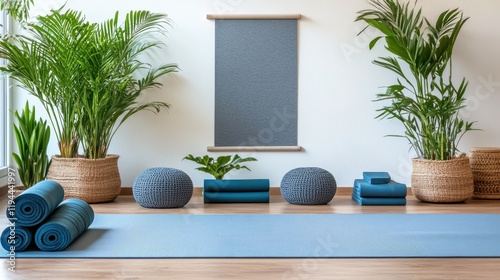 Serene Yoga Studio Space With Plants And Mats