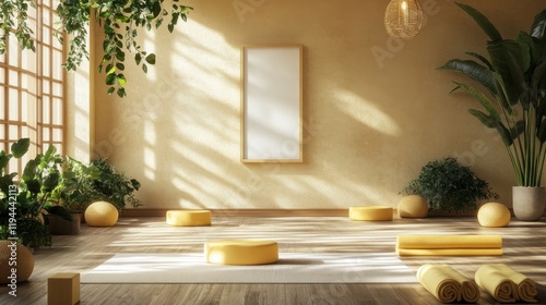Serene Yoga Studio Sunlight Illuminates Peaceful Space