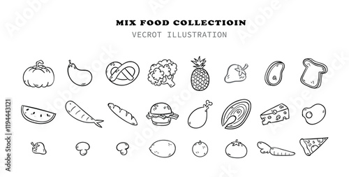 set of food stuff chalk style, vector illustration